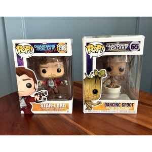 Funko Pop Marvel Guardians of the Galaxy Star-Lord 198 & Dancing Groot 65 Lot